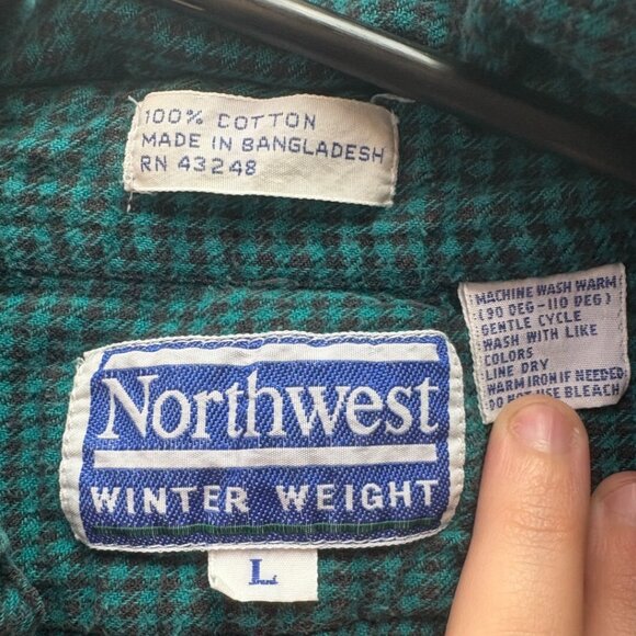 Vintage Northwest Green and Black Plaid Flannel Shirt Men’s L - Picture 3 of 6